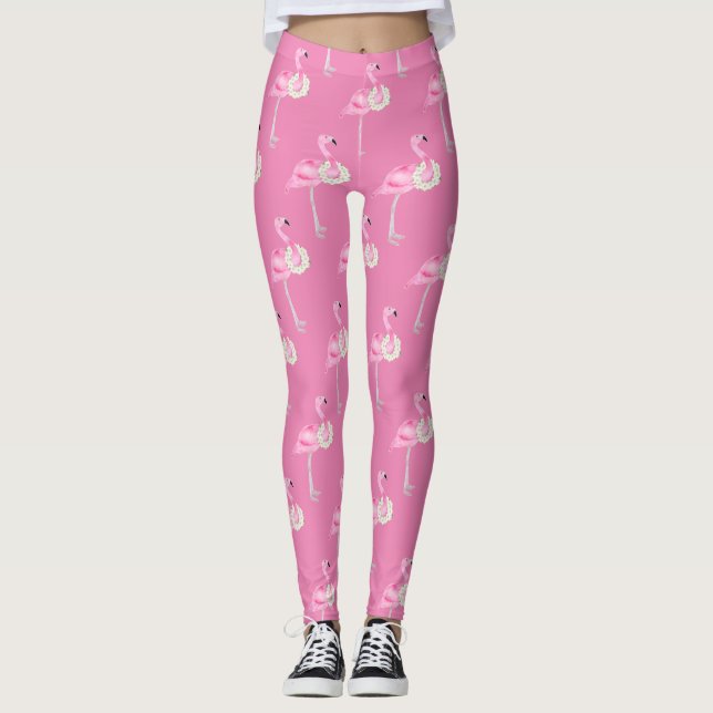 Legging Padrão Flamingo Rosa-Rosa-Bonito (Frente)