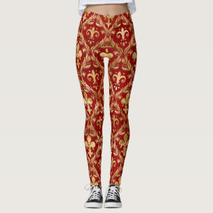 Legging Padrão Fleur-de-lis vermelho luxuoso