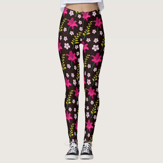 Legging Padrão floral a preto (Frente)