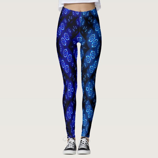 Legging Padrão Floral Abstrato digital azul (Frente)