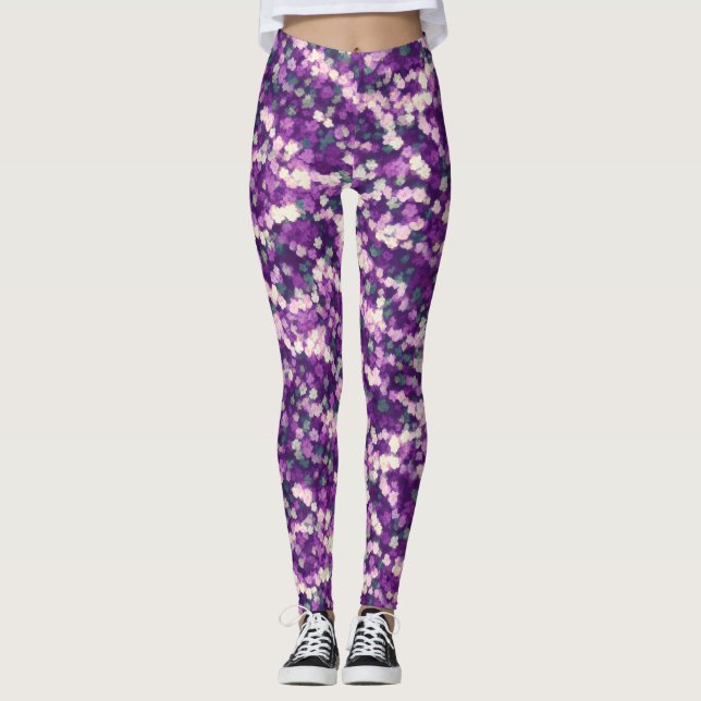Legging Padrão Floral Abstrato Rosa e Roxo Chic (Frente)