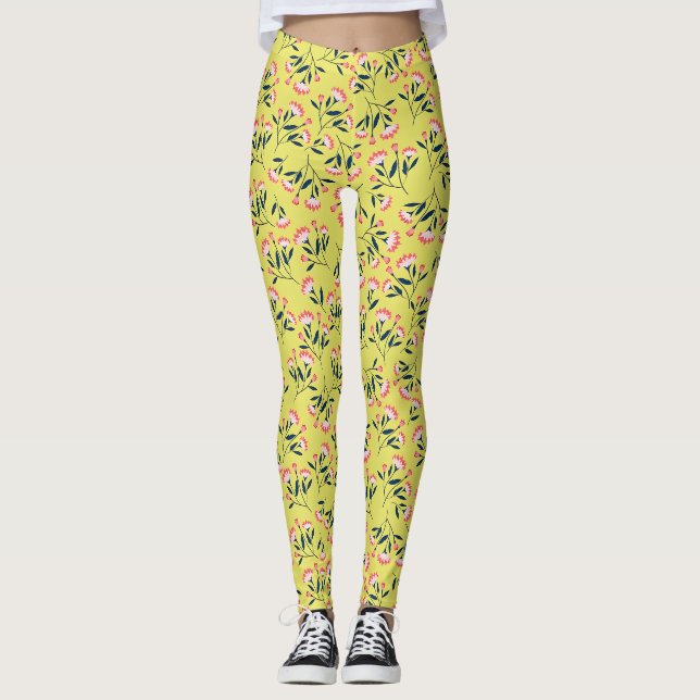 Legging Padrão Floral Alegre: Flores Rosa (Frente)