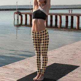 Legging Padrão Floral Amarelo Dahlia em Preto