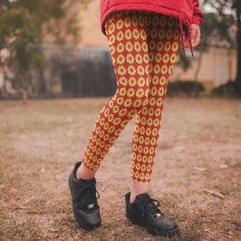 Legging Padrão Floral Amarelo Dahlia em Vermelho
