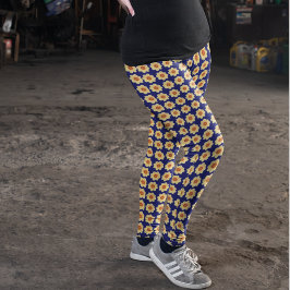 Legging Padrão Floral Amarelo Dahlia no Azul