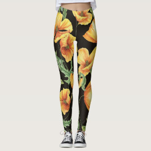 Legging Padrão Floral Amarelo de Aquarela