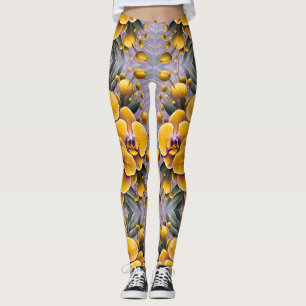 Legging PADRÃO FLORAL ~ Amarelo prateado ~
