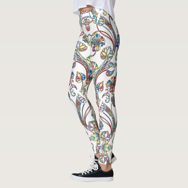Legging Padrão Floral Antigo Multicolorido sobre Branco (Esquerda)