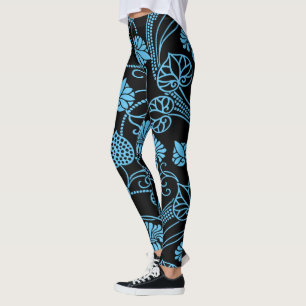 Legging Padrão Floral Antigo Preto no Azul