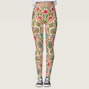 Legging Padrão Floral Árabe Vermelho e Verde Vintage