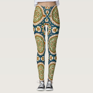 Legging Padrão Floral Arábico Vintage Decorativo