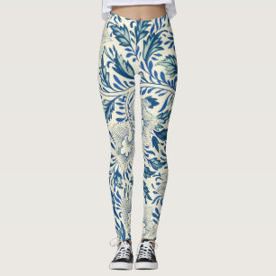 Legging Padrão Floral Azul Design Asiático Antiquado