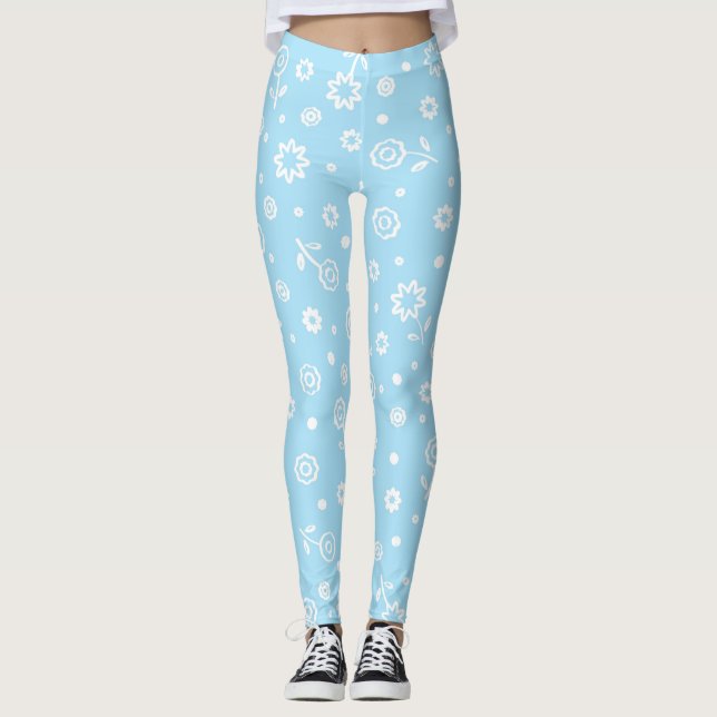 Legging Padrão Floral Azul Pastel Bonito (Frente)