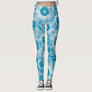 Legging Padrão Floral Azul Turquesa CUTE