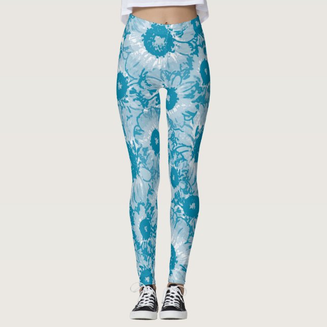 Legging Padrão Floral Azul Turquesa CUTE (Frente)