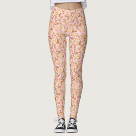 Legging Padrão Floral bonito Ditsy Laranja Cor de Água