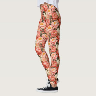 Legging Padrão Floral bonito Pink Peony Vintage