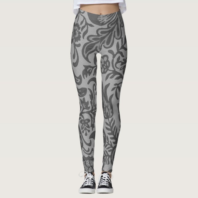 Legging Padrão Floral Botânico Cinza Vintage (Frente)