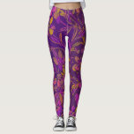 Legging Padrão Floral Botânico Negrito em Púrpura Escura<br><div class="desc">Este padrão botânico colorido apresenta flores e flores ilustradas em uma rica e profunda paleta de púrpuras.</div>