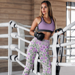 Legging Padrão Floral Branco da lavanda | Leguminosas