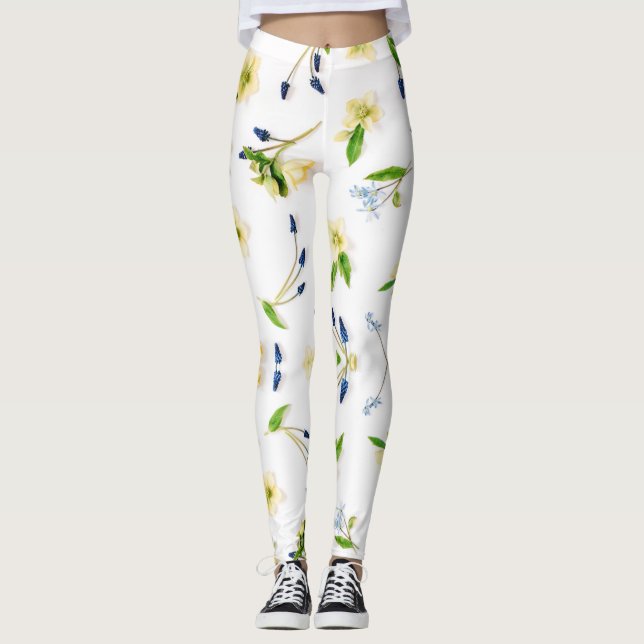 Legging Padrão floral branco-esbranquiçado (Frente)