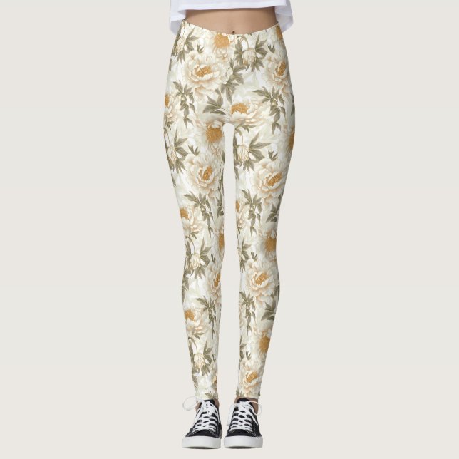 Legging Padrão Floral Branco Peony (Frente)