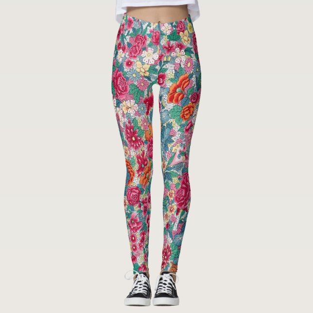 Legging Padrão Floral Chinês Colorido (Frente)