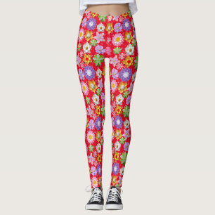 Legging Padrão Floral Colorido 3D Moderno 03x4 Vermelho BG