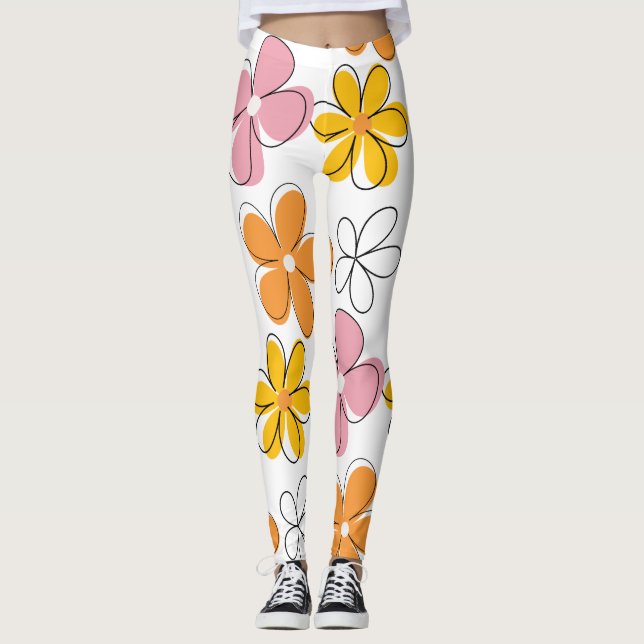 Legging Padrão Floral Colorido Minimalista Sem Costura (Frente)