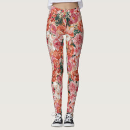 Legging Padrão Floral Cor-de-Rosa Laranja