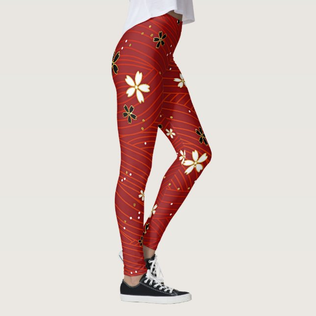 Legging Padrão floral da Bela Vermelha (Direita)