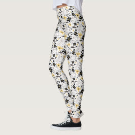 Legging Padrão Floral da Cinza Amarela abstrato