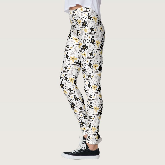 Legging Padrão Floral da Cinza Amarela abstrato (Esquerda)