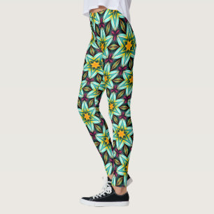 Legging Padrão Floral das Estrelas Verdes