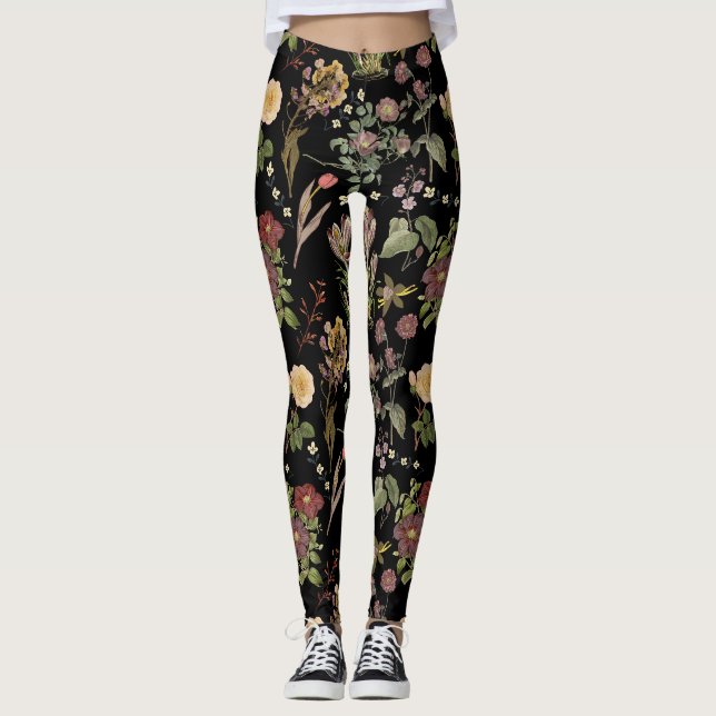 Legging Padrão floral de aquarela vítrea 2508 (Frente)