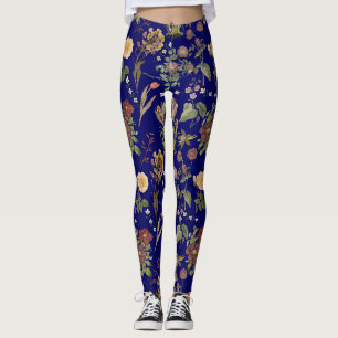 Legging Padrão floral de aquarela vítrea 2508.DBlue BG