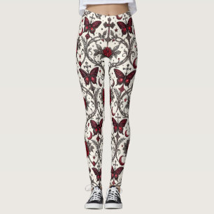 Legging Padrão Floral de Borboleta Gótica (2)