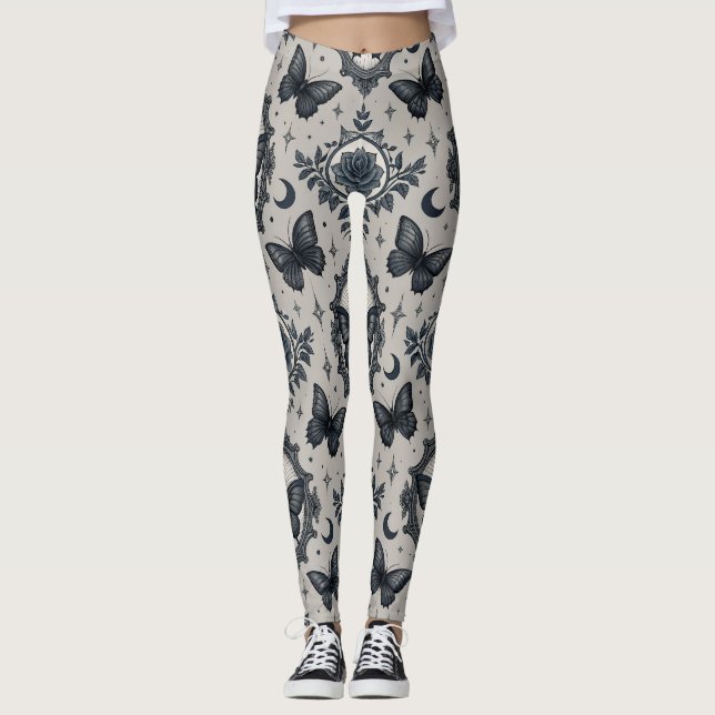 Legging Padrão Floral de Borboleta Gótica (3) (Frente)