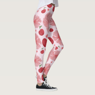 Legging Padrão Floral de Cereja em Aquarela, Cerejas Fofas