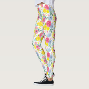 Legging Padrão Floral de Coloração d'água Brilhante