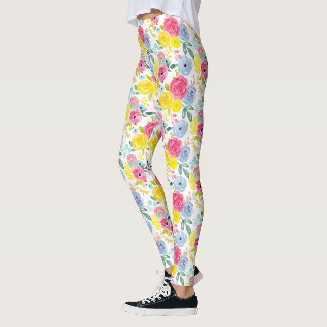 Legging Padrão Floral de Coloração d'água Brilhante (Esquerda)