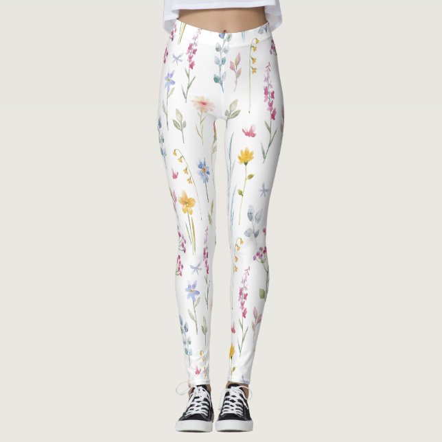 Legging Padrão Floral de Cor da Água (Frente)