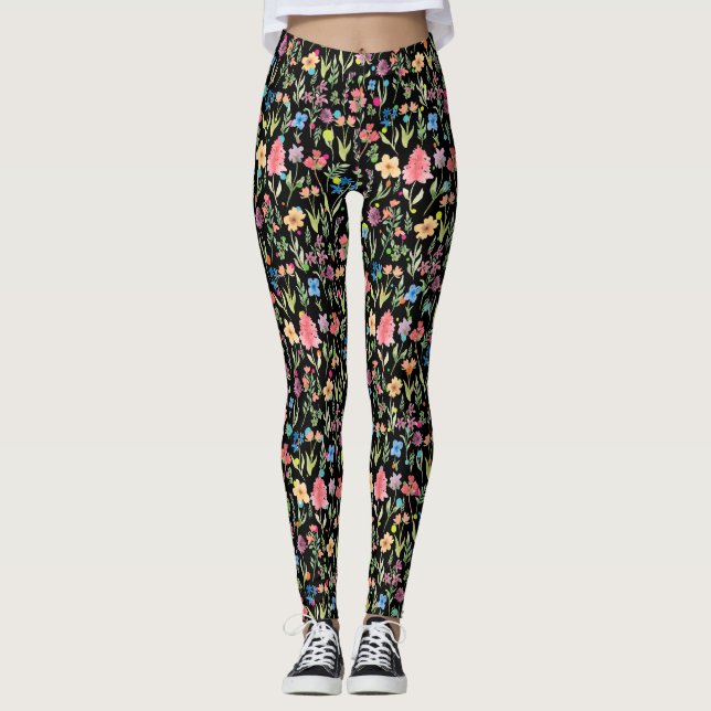 Legging Padrão Floral de Cor da Água 01.bw (Frente)