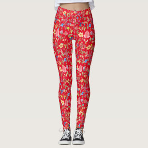 Legging Padrão Floral de Cor da Água 01.bw Vermelho BG