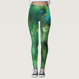Legging Padrão Floral de Cor de Água da Mint