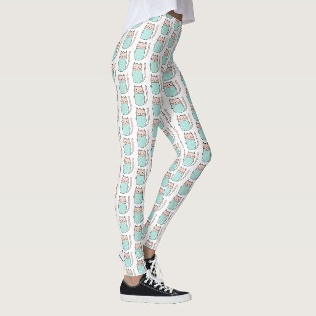 Legging Padrão Floral de Gato Fofo (Direita)