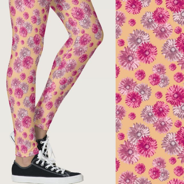 Legging Padrão floral de gerbera margarida laranja rosa fe (Criador carregado)