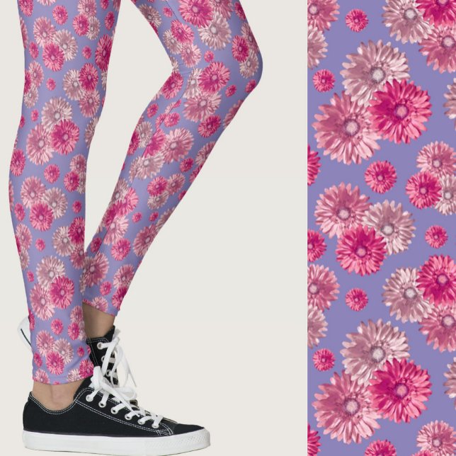 Legging Padrão floral de gerbera margarida rosa e azul (Criador carregado)