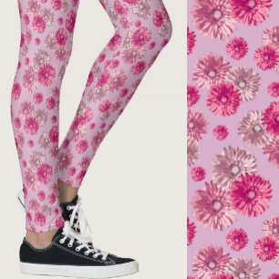 Legging Padrão floral de gerbera rosa feminino
