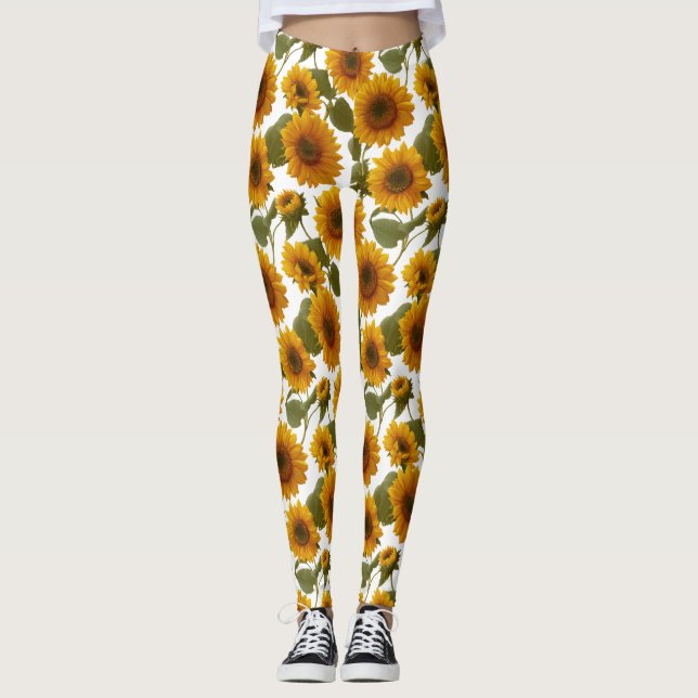 Legging Padrão Floral de Girassóis em Flor (Frente)